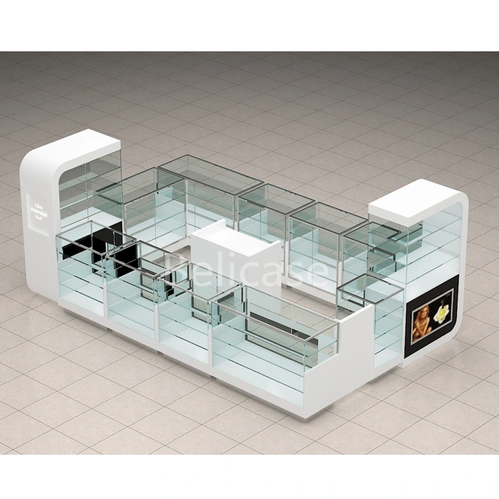 Fashionable Glass Wooden Counter Mall Perfume Kiosk