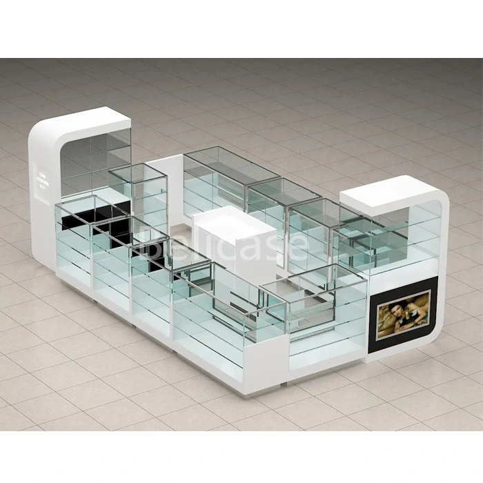 Fashionable Glass Wooden Counter Mall Perfume Kiosk